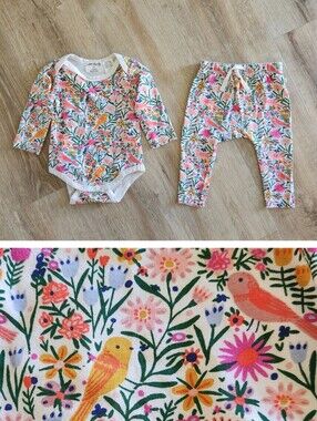 Wilson + Frenchy Birdy Floral Organic Cotton Bodysuit & Legging Pant Set